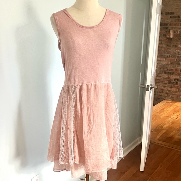 VASNA,Blush Boho Sundress Crochet Lace Panel Lightweight Layered Dress,Size Med - Picture 2 of 11